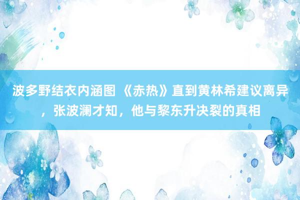 波多野结衣内涵图 《赤热》直到黄林希建议离异，张波澜才知，他与黎东升决裂的真相